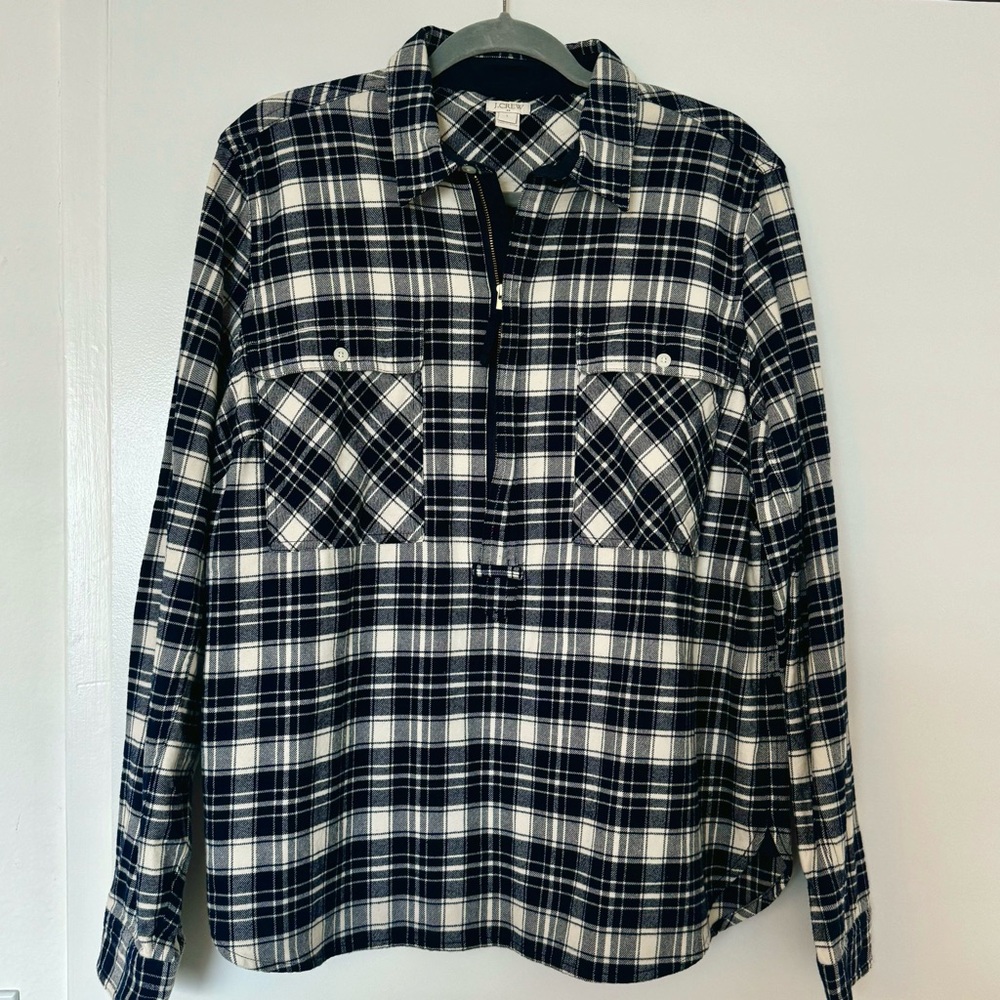 J Crew dark navy flannel pop over